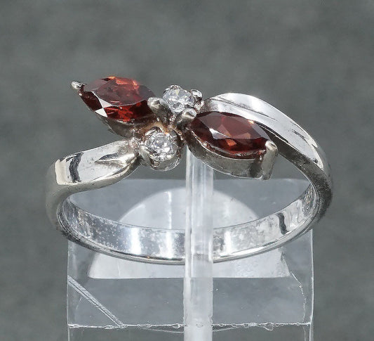 sz 8, Sterling silver shiny engagement ring, 925 w/ ruby N cz