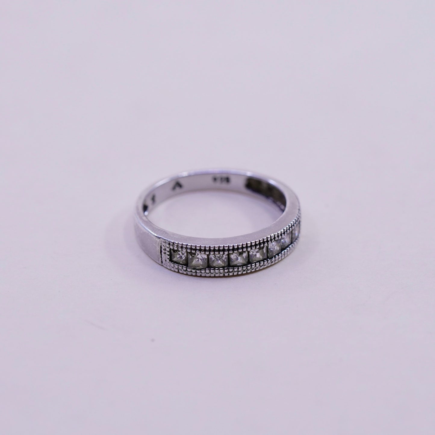 Size 9, sterling 925 silver ring with cluster square CZ, stackable wedding band