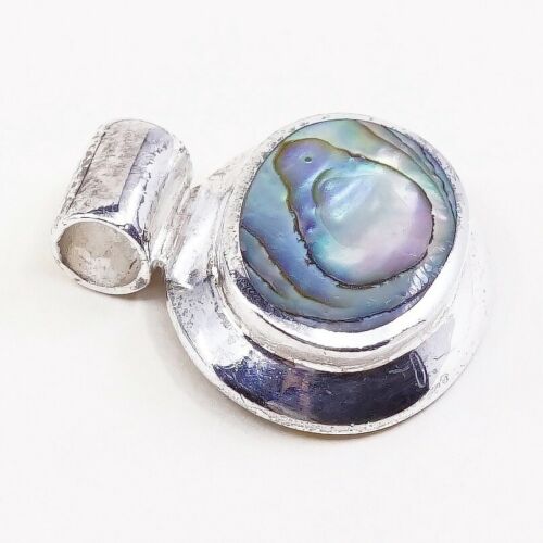 Vtg Sterling Silver Handmade Pendant, 925 silver W/ Oval Shaped Abalone