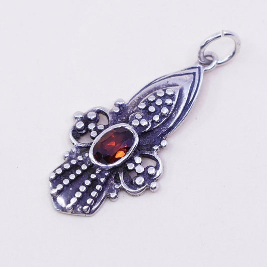 Vintage Sterling 925 silver handmade pendant with ruby and beads around