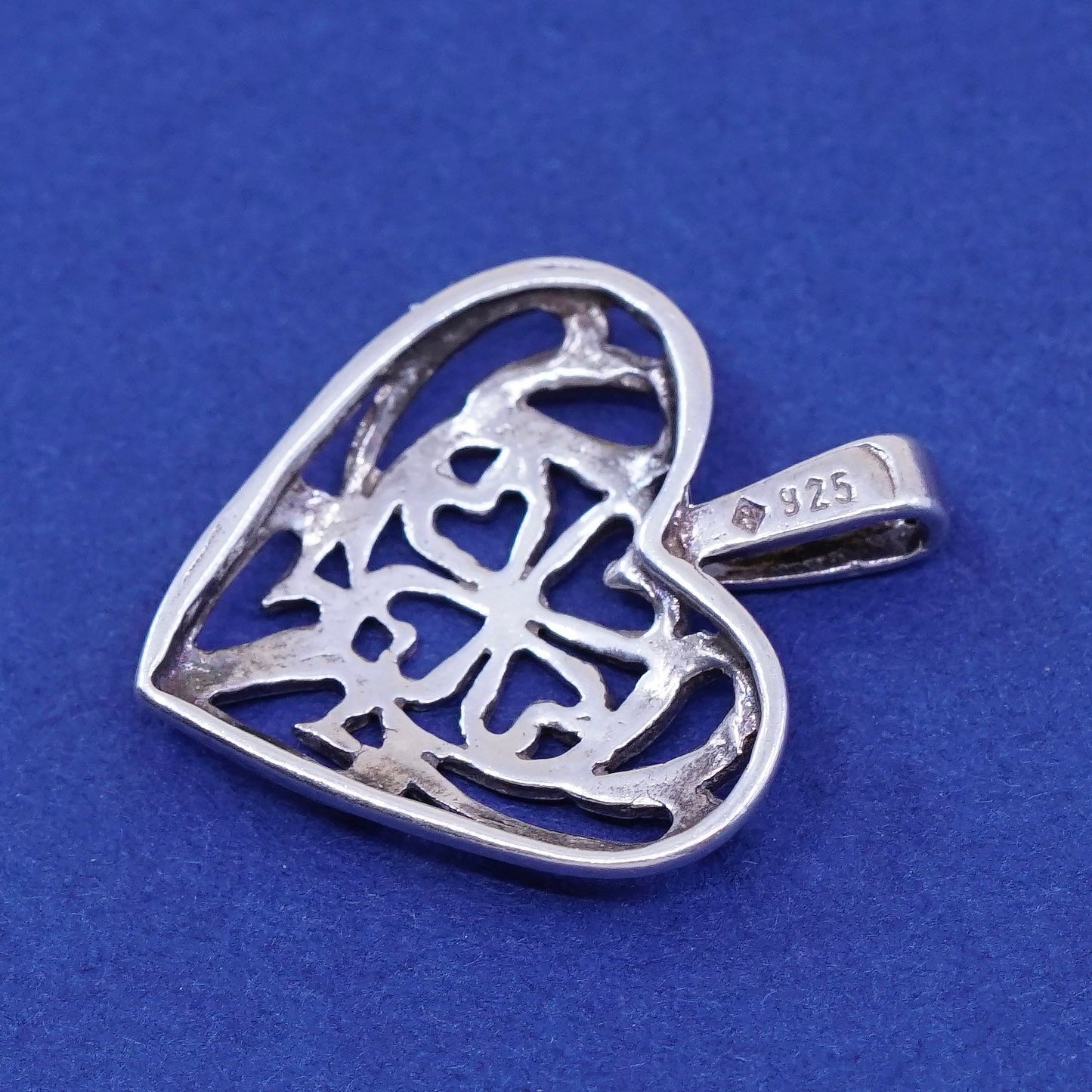 Vintage Sterling silver handmade pendant, solid 925 silver filigree heart