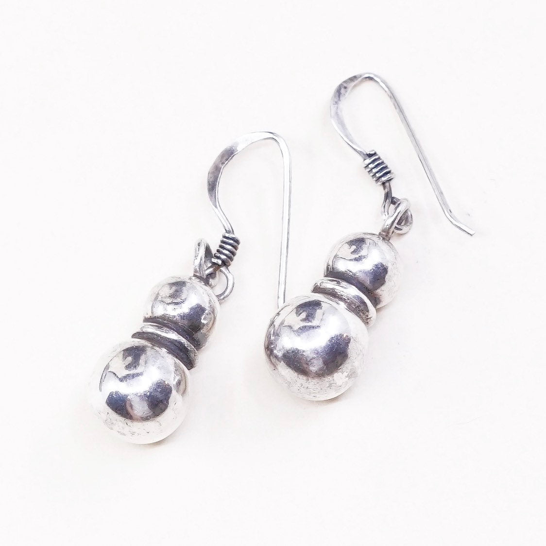 VTG sterling silver handmade earrings, 925 beads dangles, stamped 925