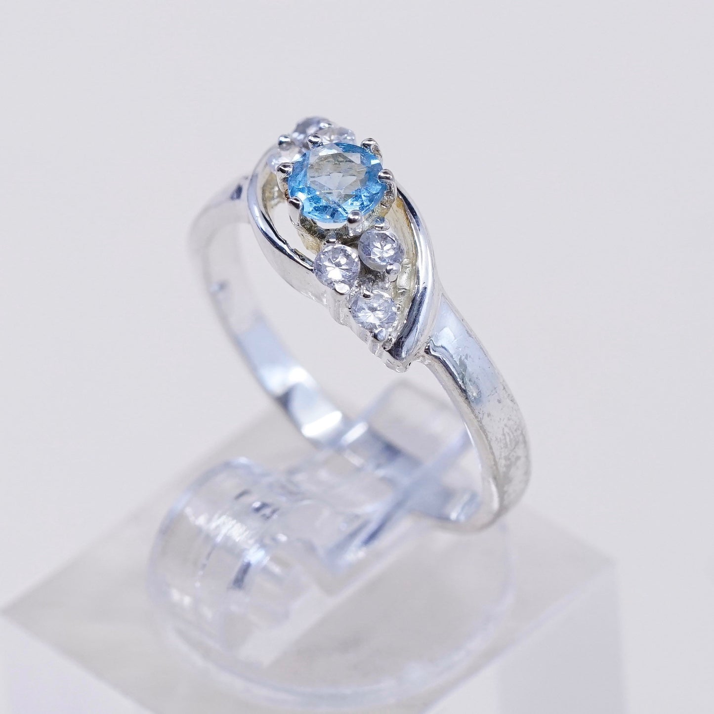 Size 6, vintage sterling silver handmade ring, 925 with blue topaz