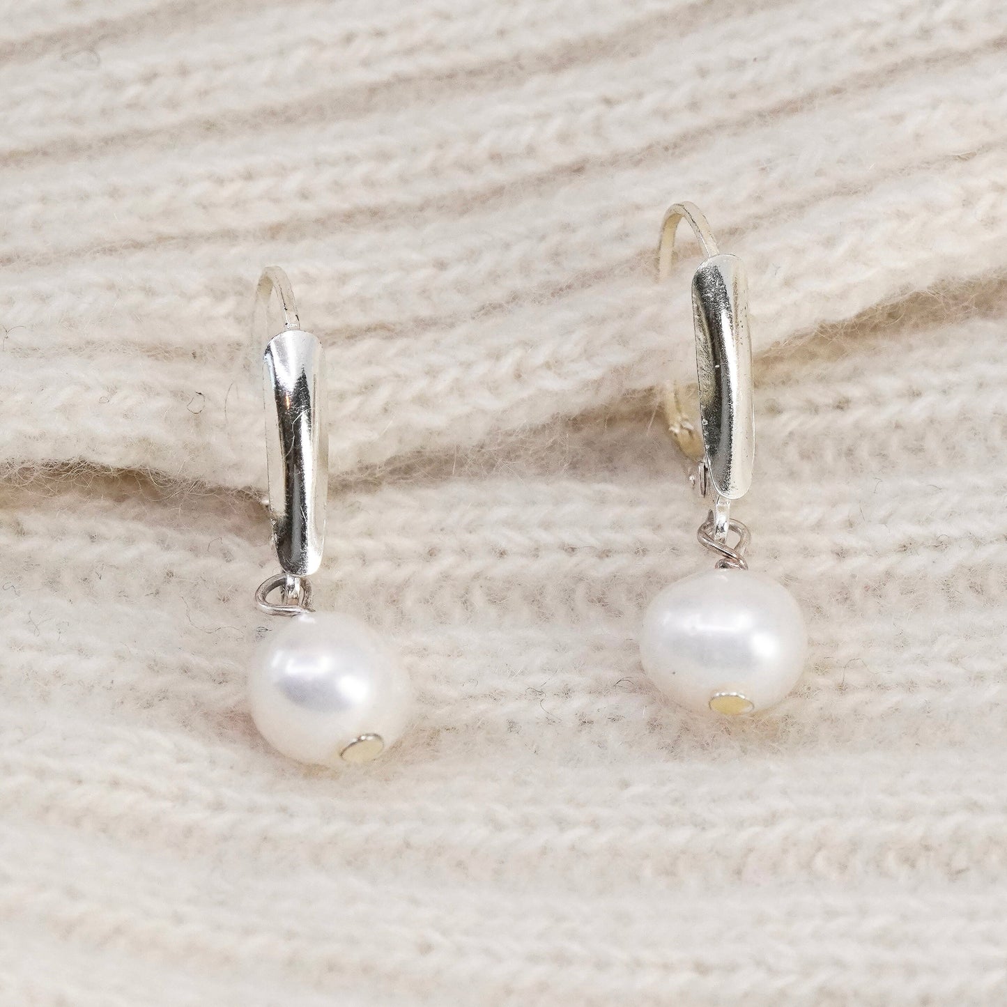Vintage Sterling silver handmade earrings, 925 hooks with pearl