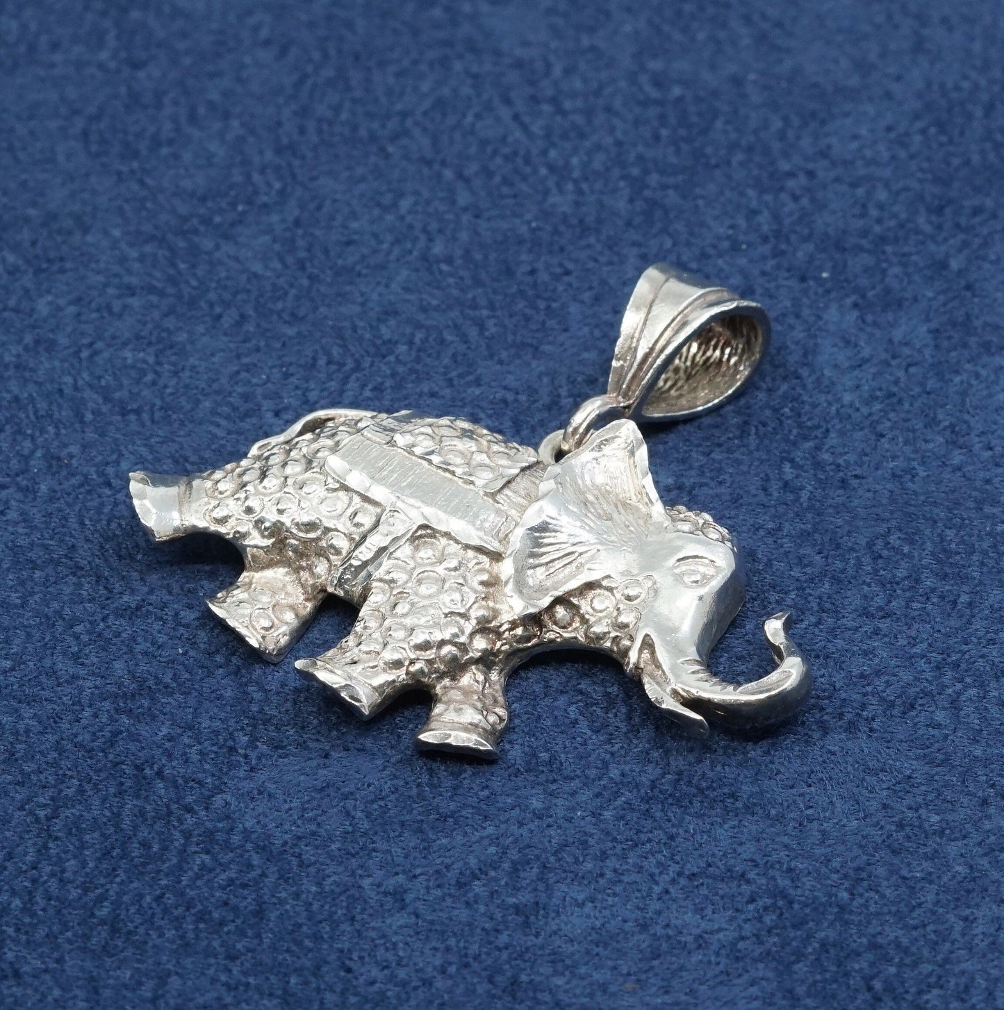 Vtg Sterling silver handmade huge elephant pendant, 925, stamped 925