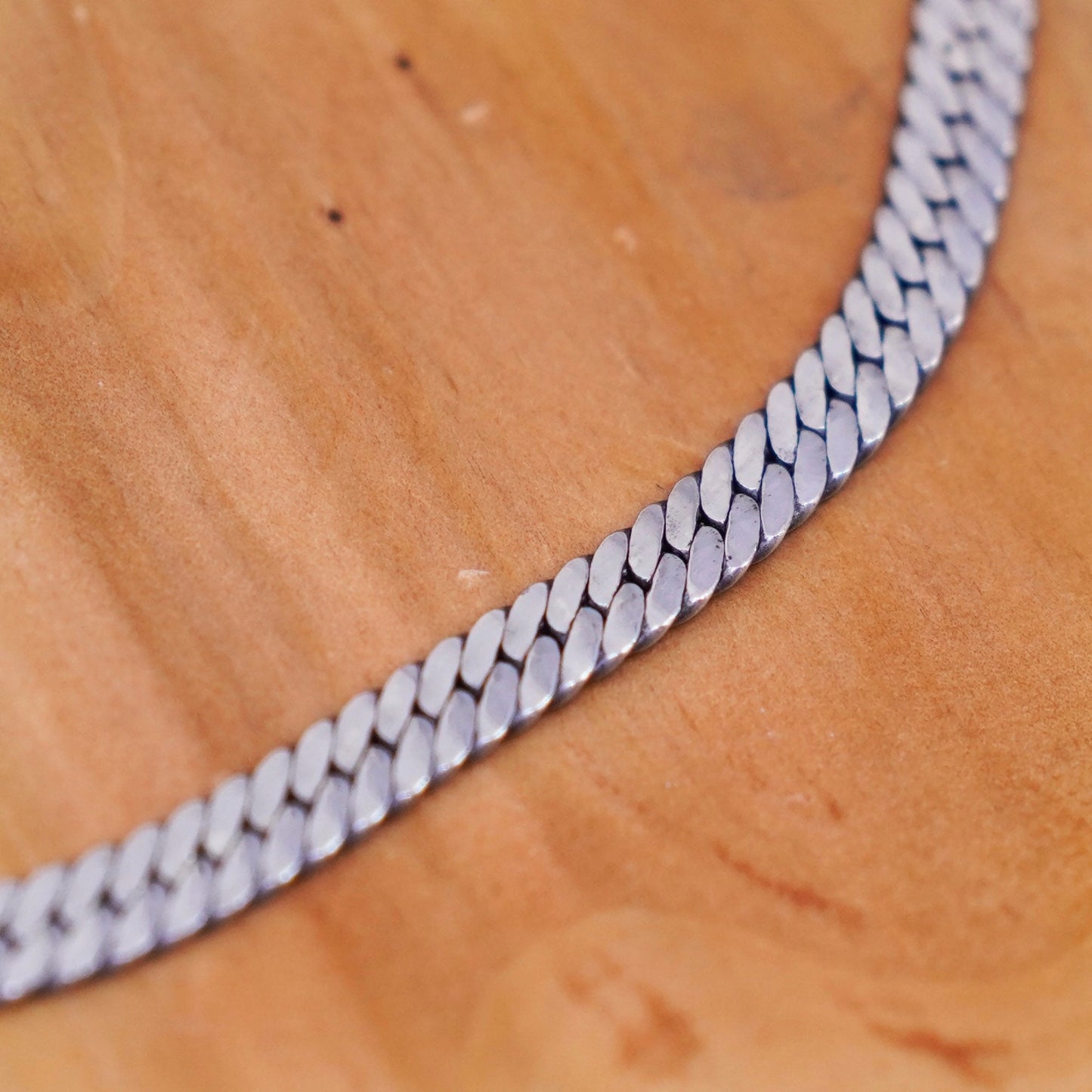 24”, 7mm, vintage Sterling silver necklace, 925 flatten curb link chain