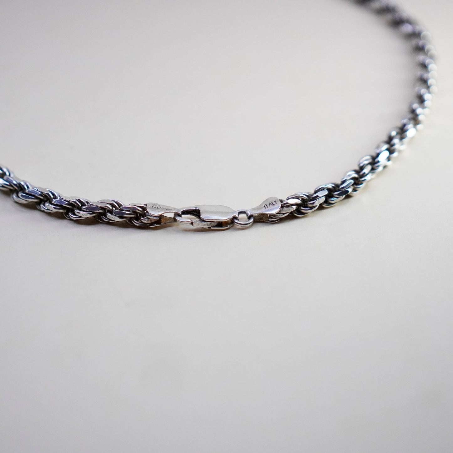 16”, 6mm, vintage Sterling silver necklace, 925 diamond cut rope chain