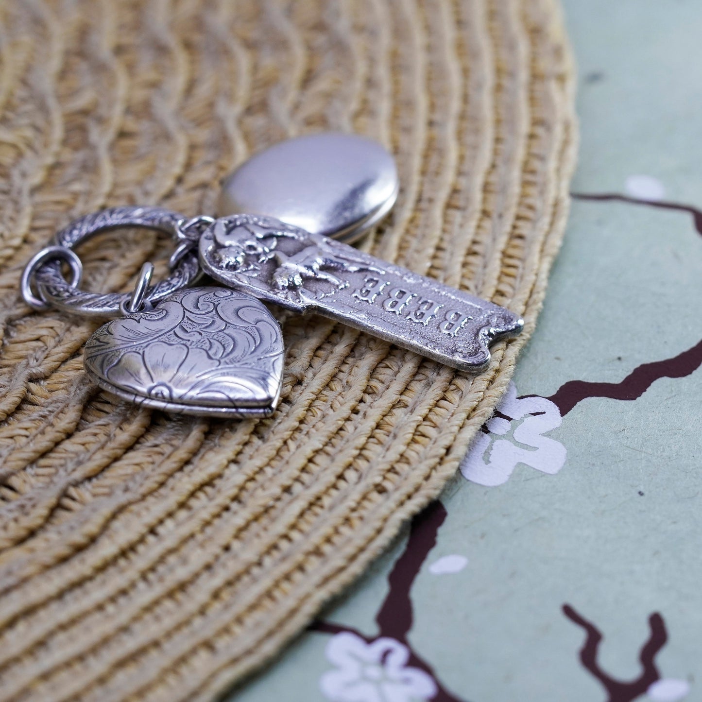 vtg Sterling silver handmade charm, heart oval “babe” 925 photo locket pendant