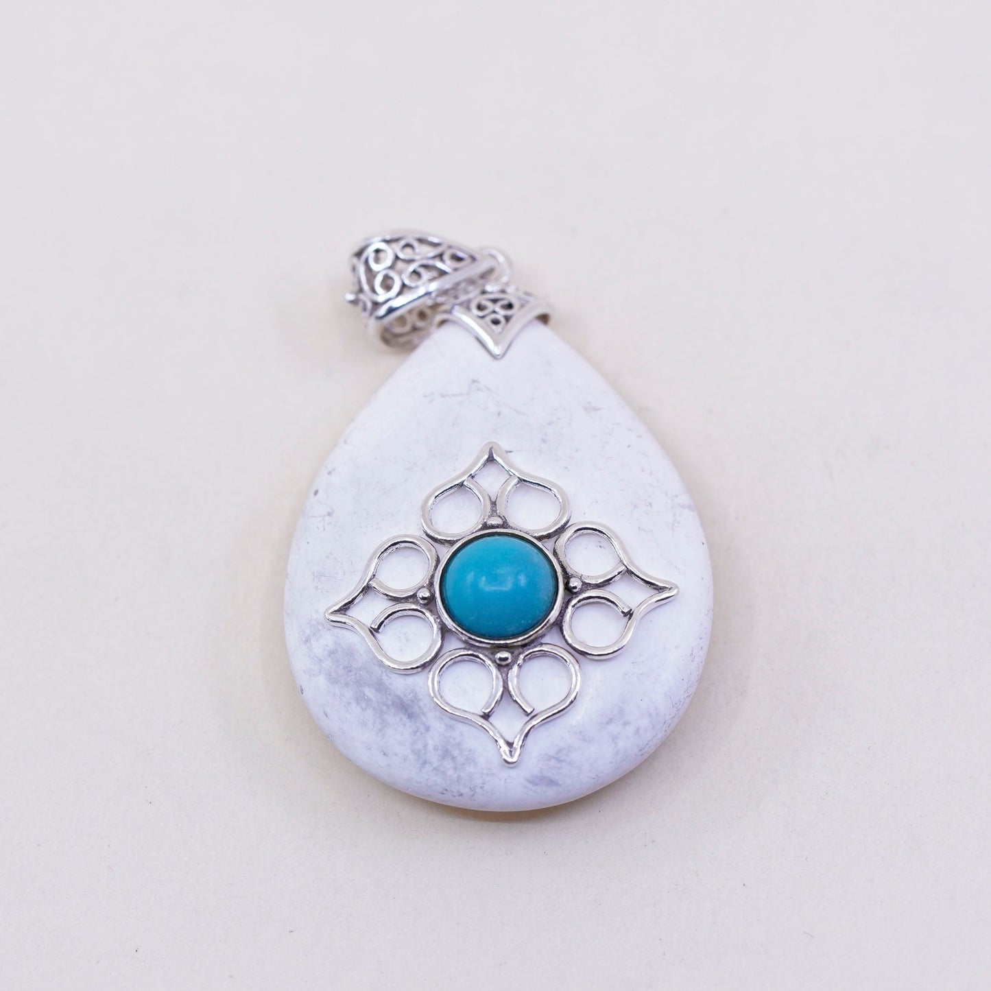 Sterling 925 silver handmade slide pendant with teardrop howlite and turquoise