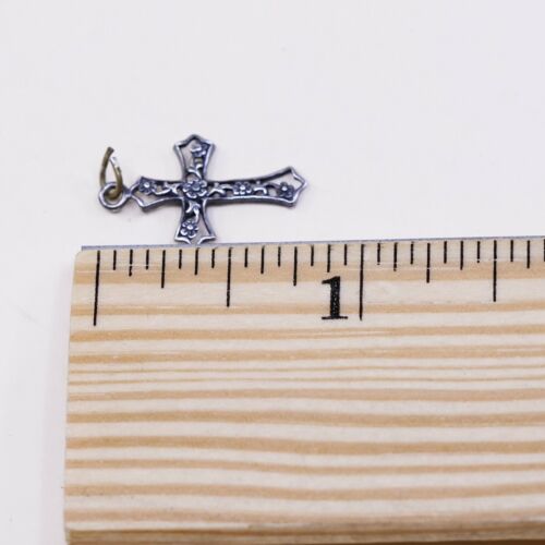 VTG handmade Sterling silver filigree pendant, 925 Floral cross Charm