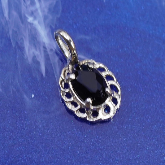 Vintage vermeil gold over Sterling 925 silver charm pendant with obsidian