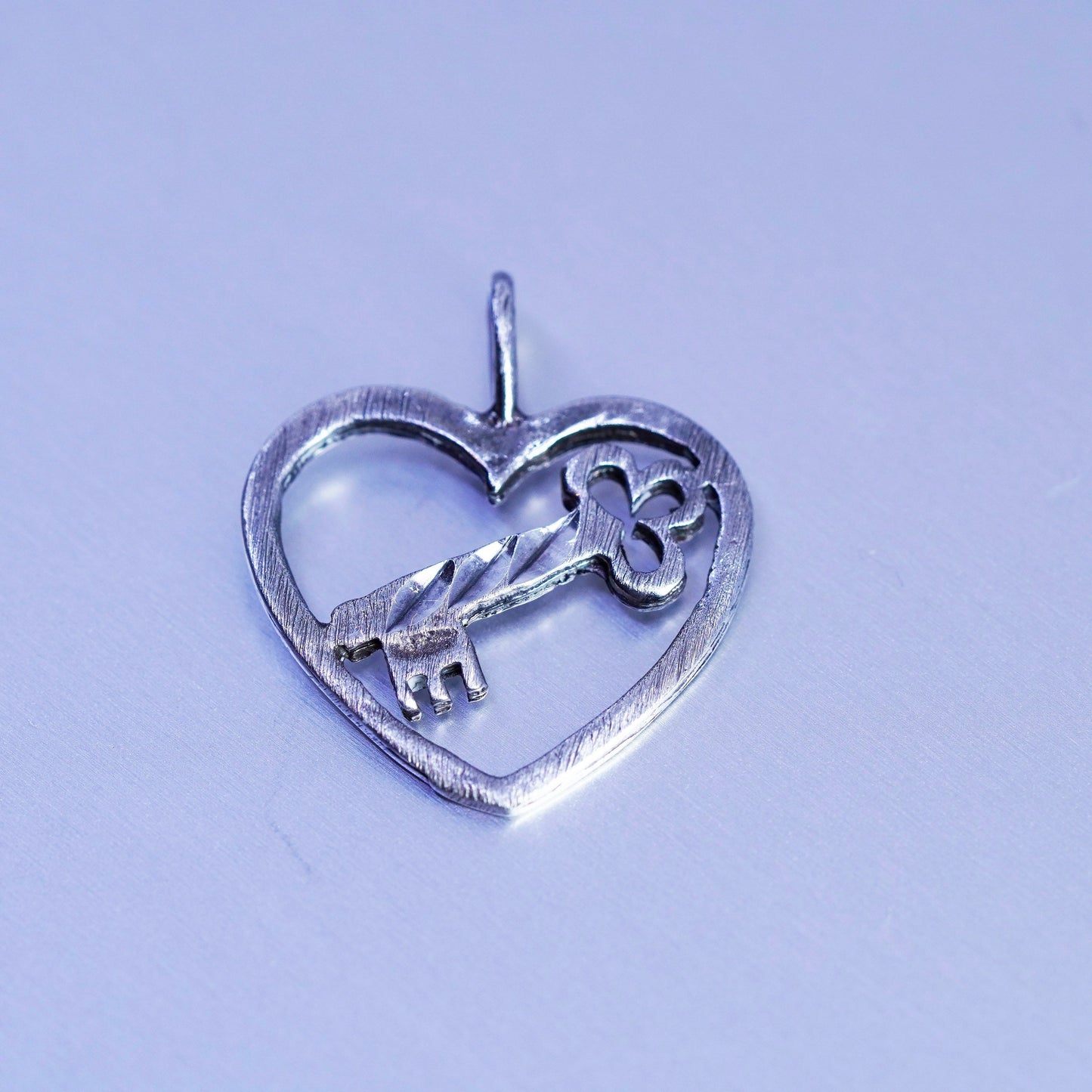 antique sterling 925 silver heart pendant with key inside