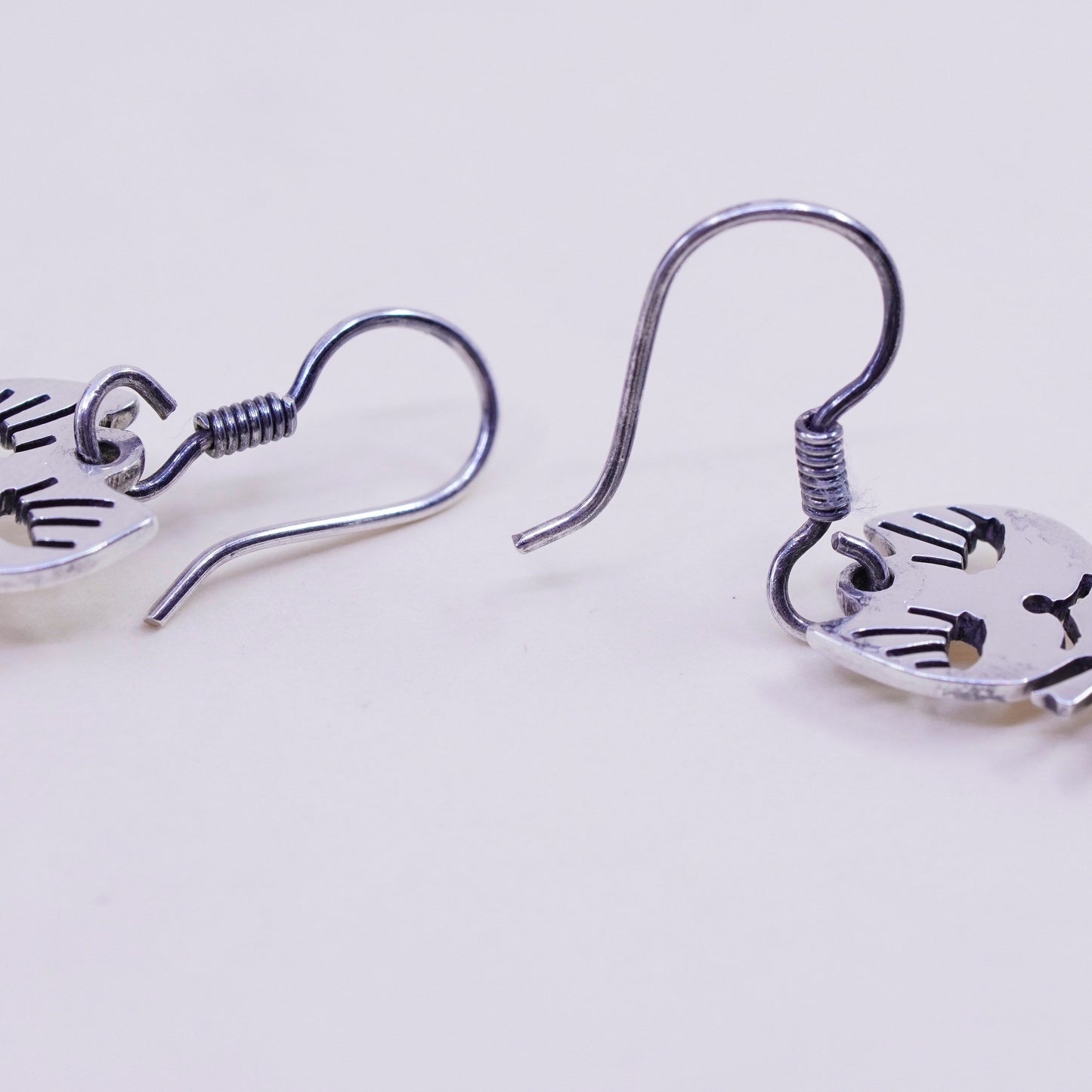 Vintage Sterling silver handmade earrings, Mexico 925 cat dangles