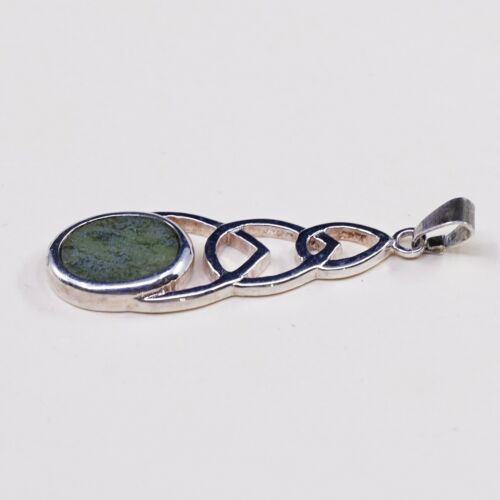 Vtg Sterling Silver Handmade Pendant solid 925 silver w/ Oval jade, Stamped 925