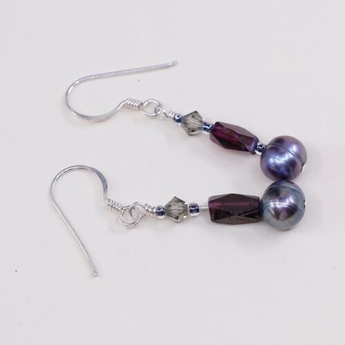 Vtg STERLING SILVER earrings with pearl N Ruby dangles stamped 925