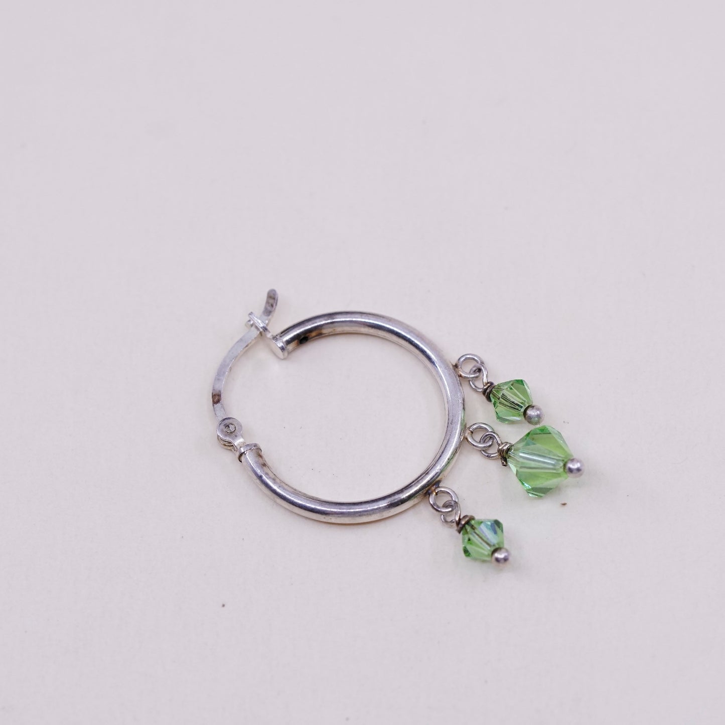 0.75”, Vintage sterling silver loop earrings, primitive hoops with peridot