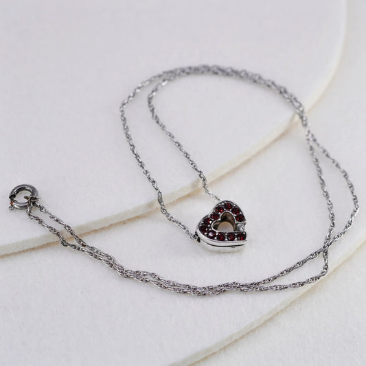 16”, Sterling 925 silver Singapore rope necklace with ruby cz heart pendant