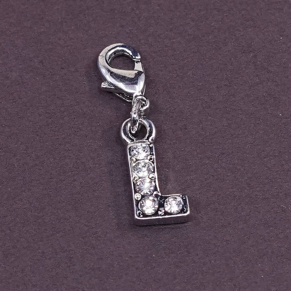 vtg sterling silver handmade pendant, 925 charm, initial "L" with cz inlay