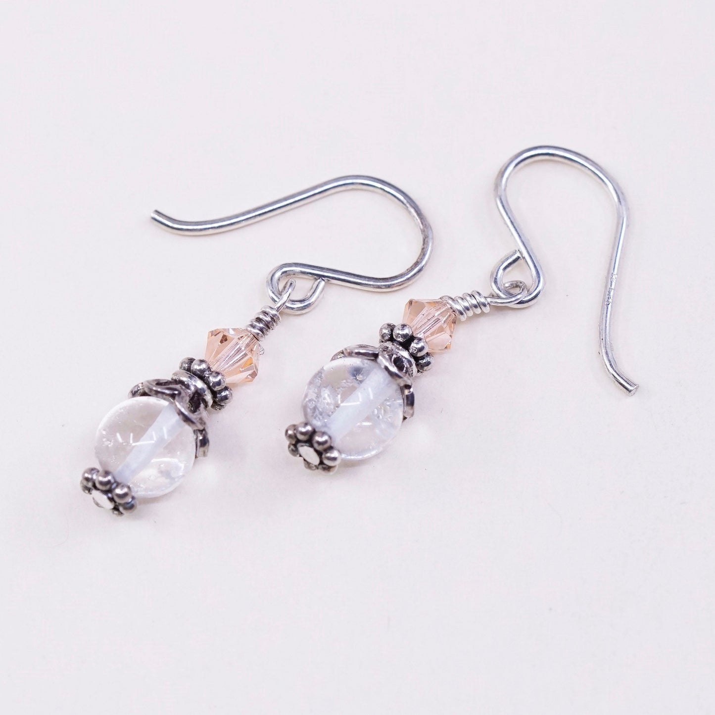 Vintage Sterling silver handmade earrings, 925 hooks with crystal drops