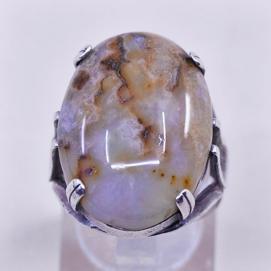 Size 8, vintage Sterling 925 silver handmade cocktail ring with agate