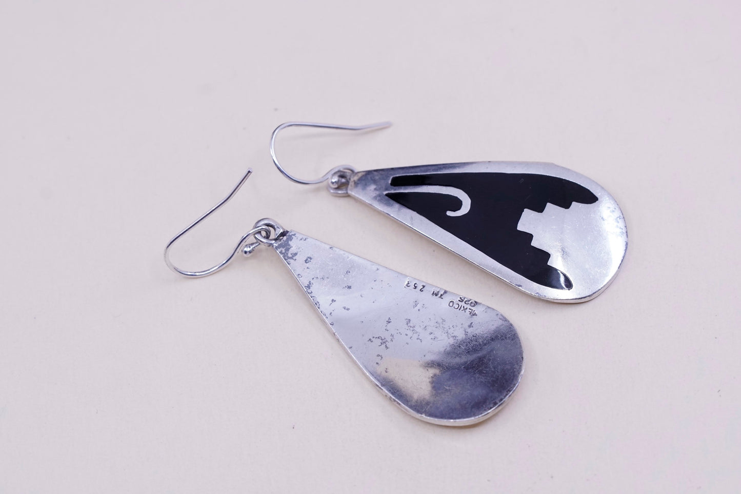 Vintage sterling silver handmade earrings, mexico 925 teardrop with enamel