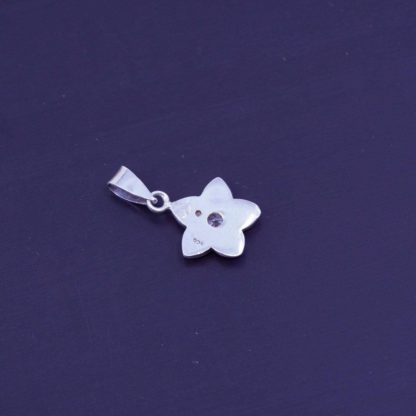 antique sterling 925 silver flower pendant with Cz