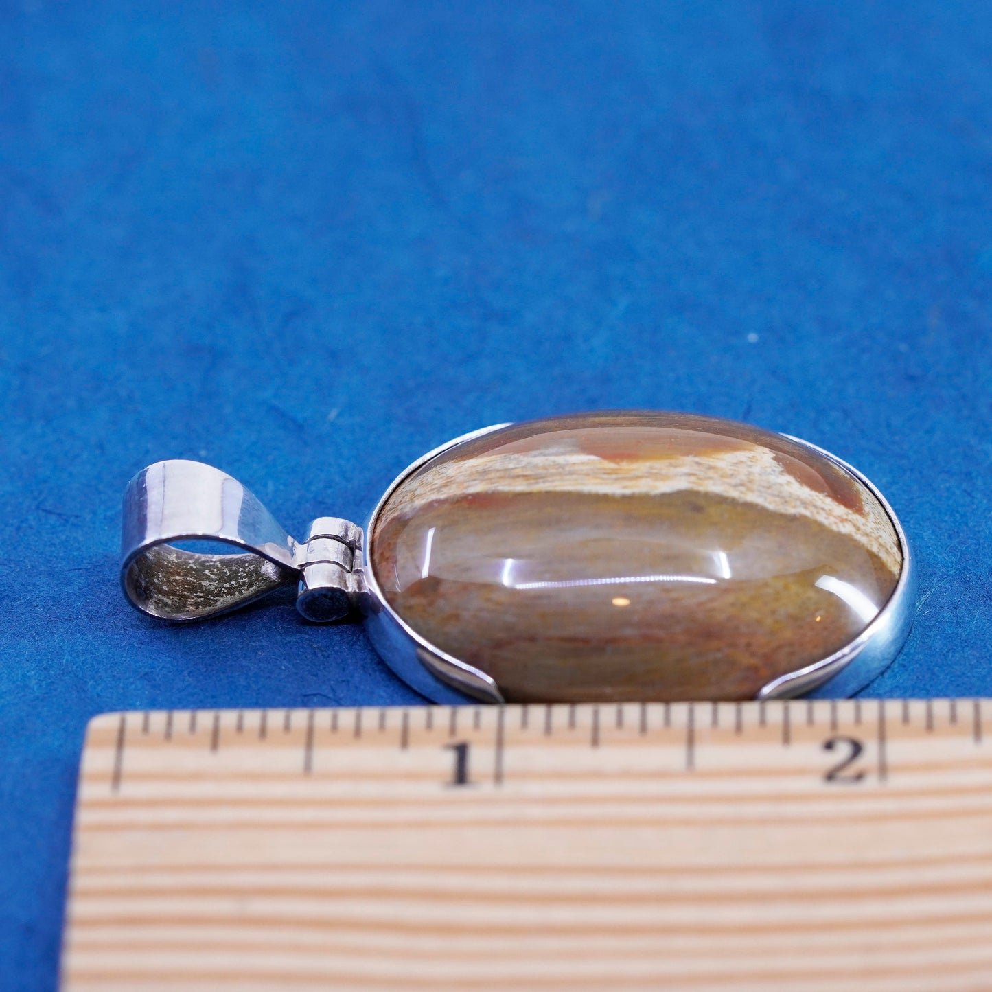 Vintage sterling 925 silver handmade pendant with oval golden tiger eye