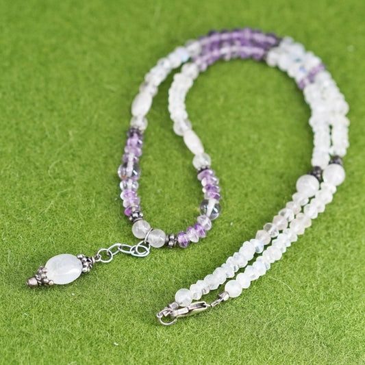 16”, vintage sterling silver handmade necklace with amethyst moonstone