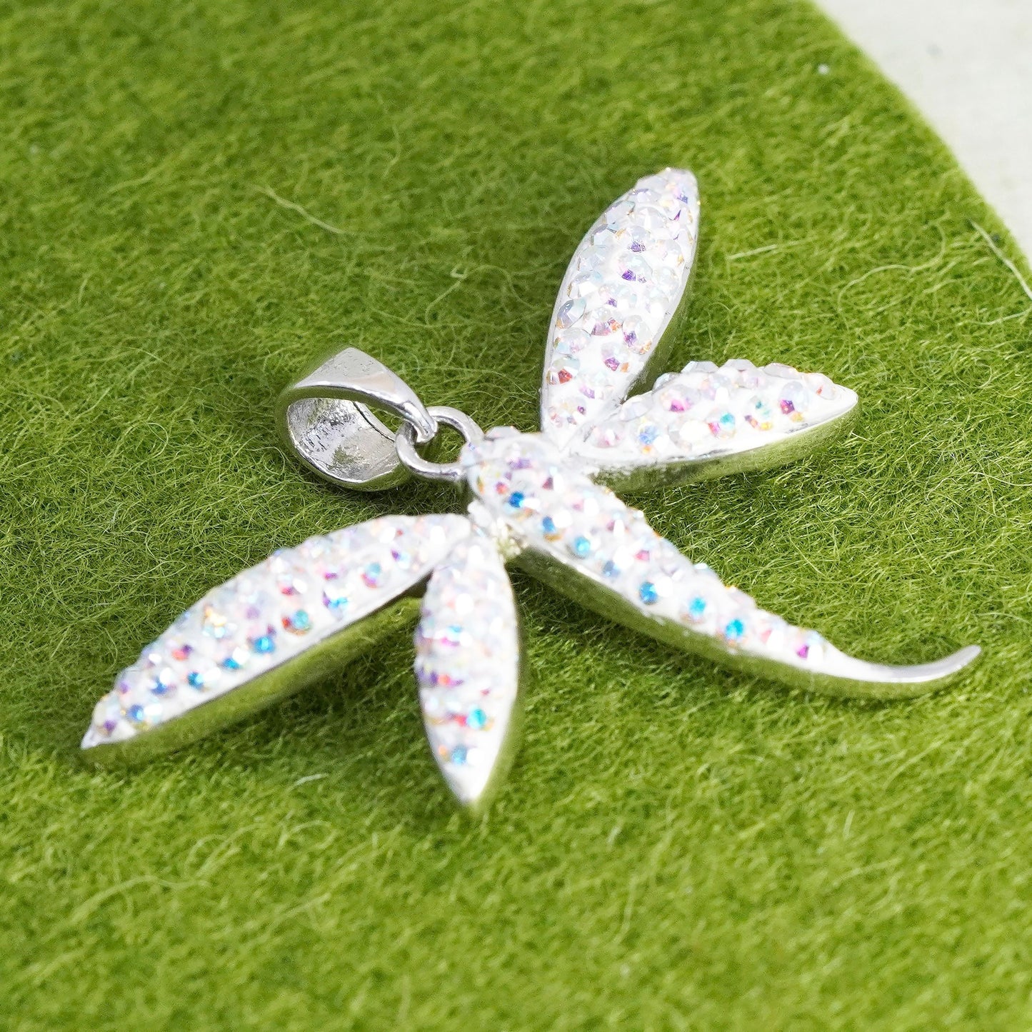 Vintage sterling 925 silver handmade dragonfly pendant with with crystal