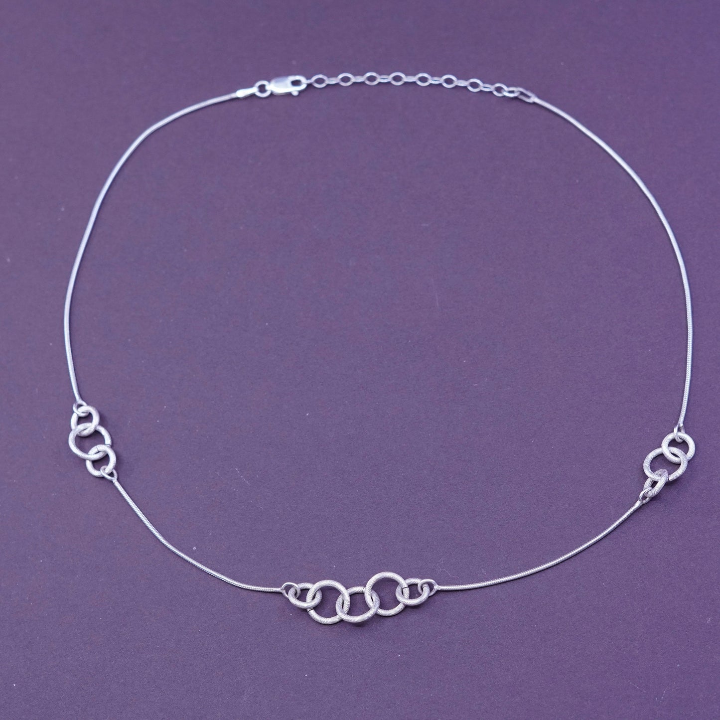 16+2”, Sterling silver necklace, 925 circle chain with entwined circle pendant