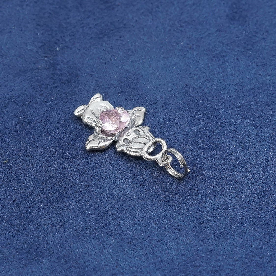 PHI Sterling silver handmade birthstone pendant, 925 angel w/ pink crystal