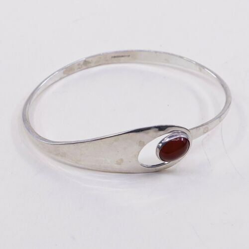 6.75”, ed levin sterling Spoon Bangle, Simple 925 Silver Bracelet W/ Carnelian