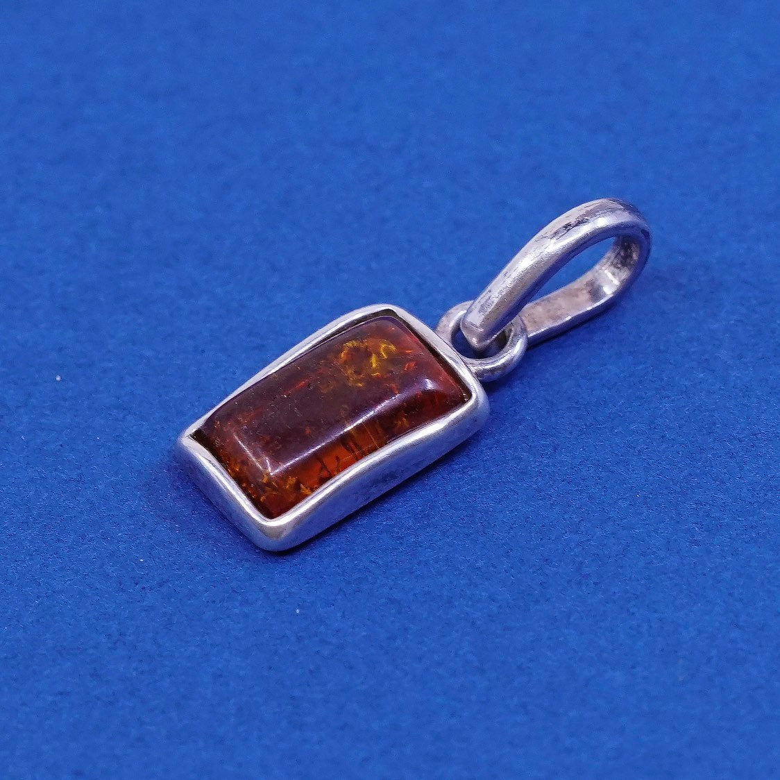 vtg Sterling silver handmade pendant, 925 w/ amber, stamped 925