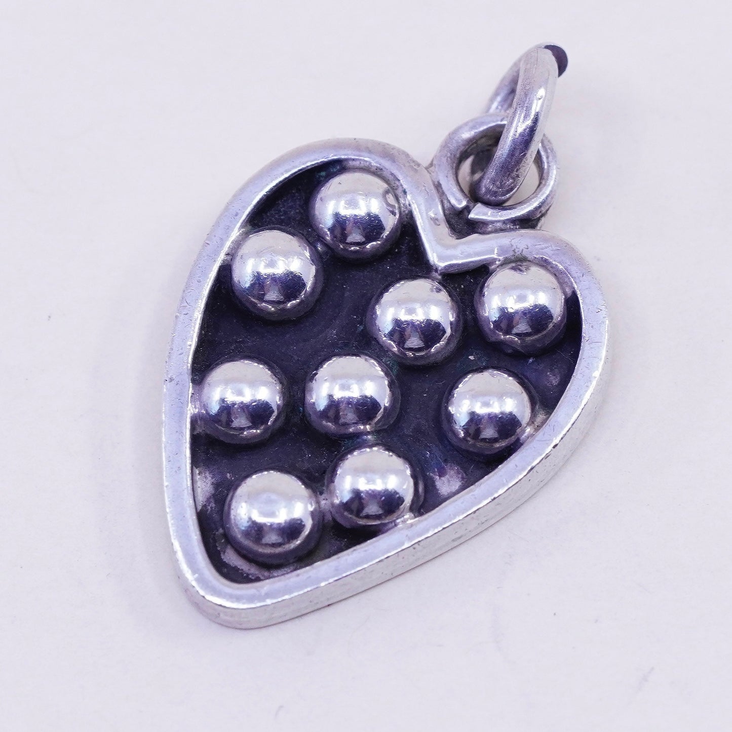 Vintage Sterling silver handmade pendant, 925 heart charm with beads