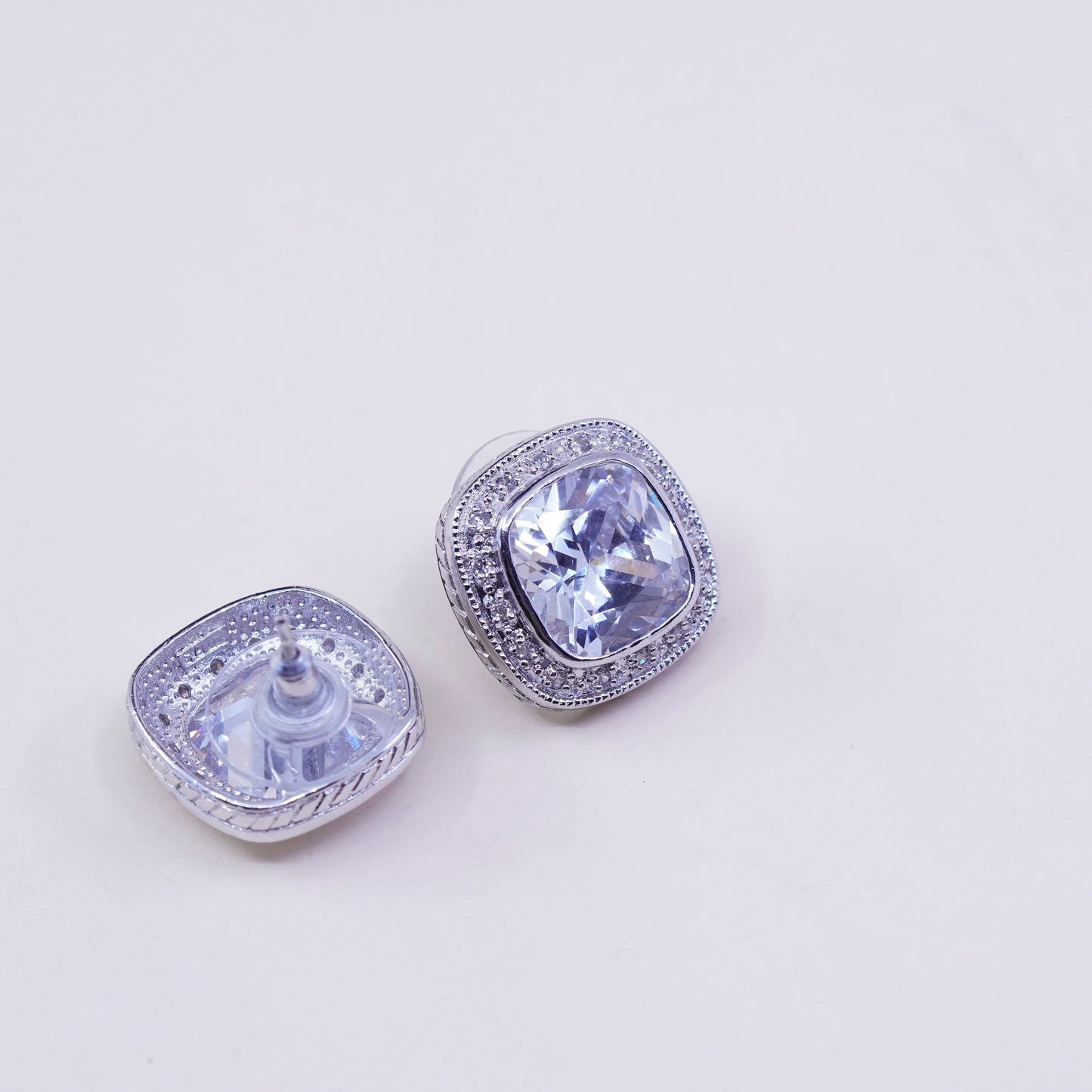 0.5”, Vintage sterling silver genuine cz studs, fashion minimalist earrings