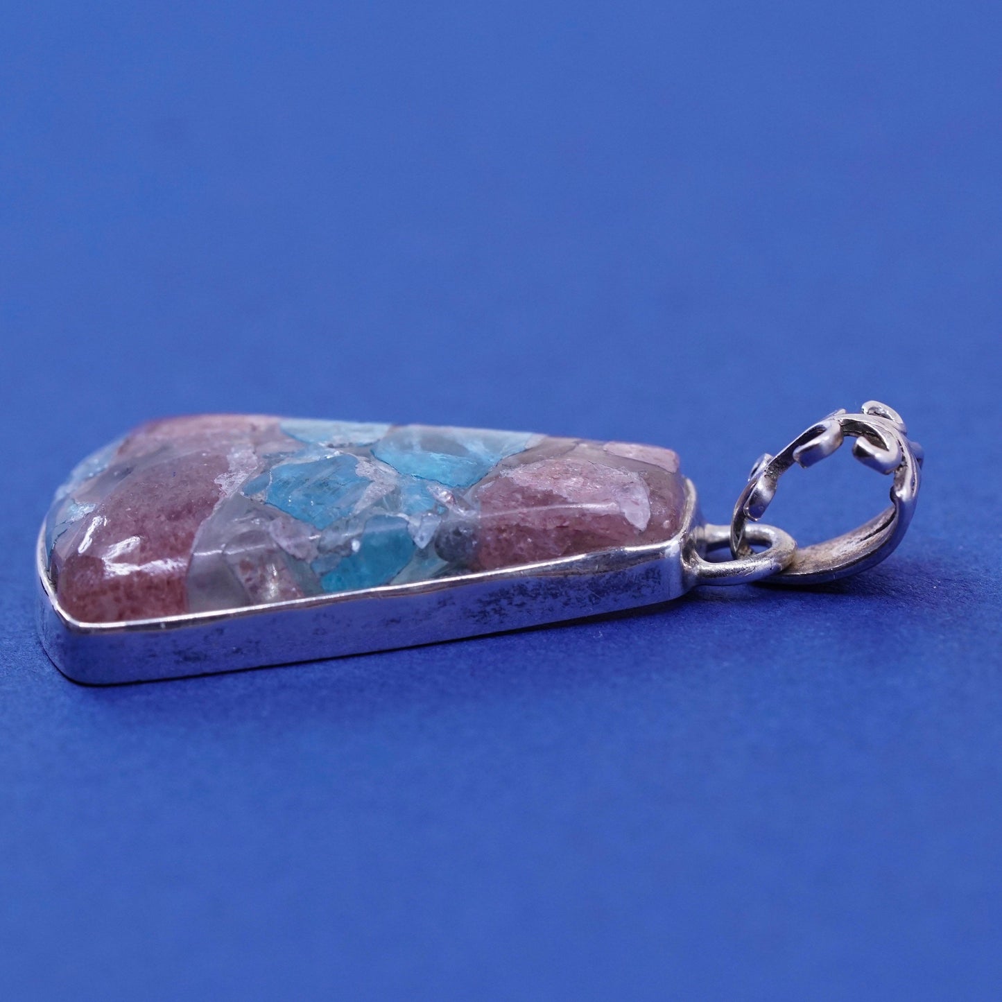 vtg Sterling silver handmade pendant, 925 with purple and blue crystal