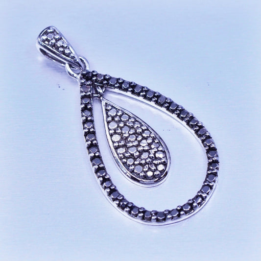 antique two tone sterling 925 silver teardrop pendant