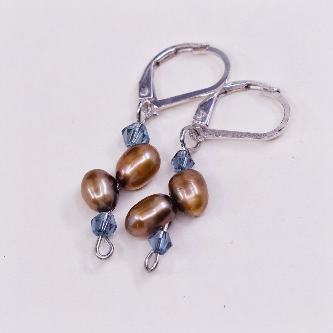 VTG Sterling silver handmade earrings, 925 hooks w/ golden pearl drops