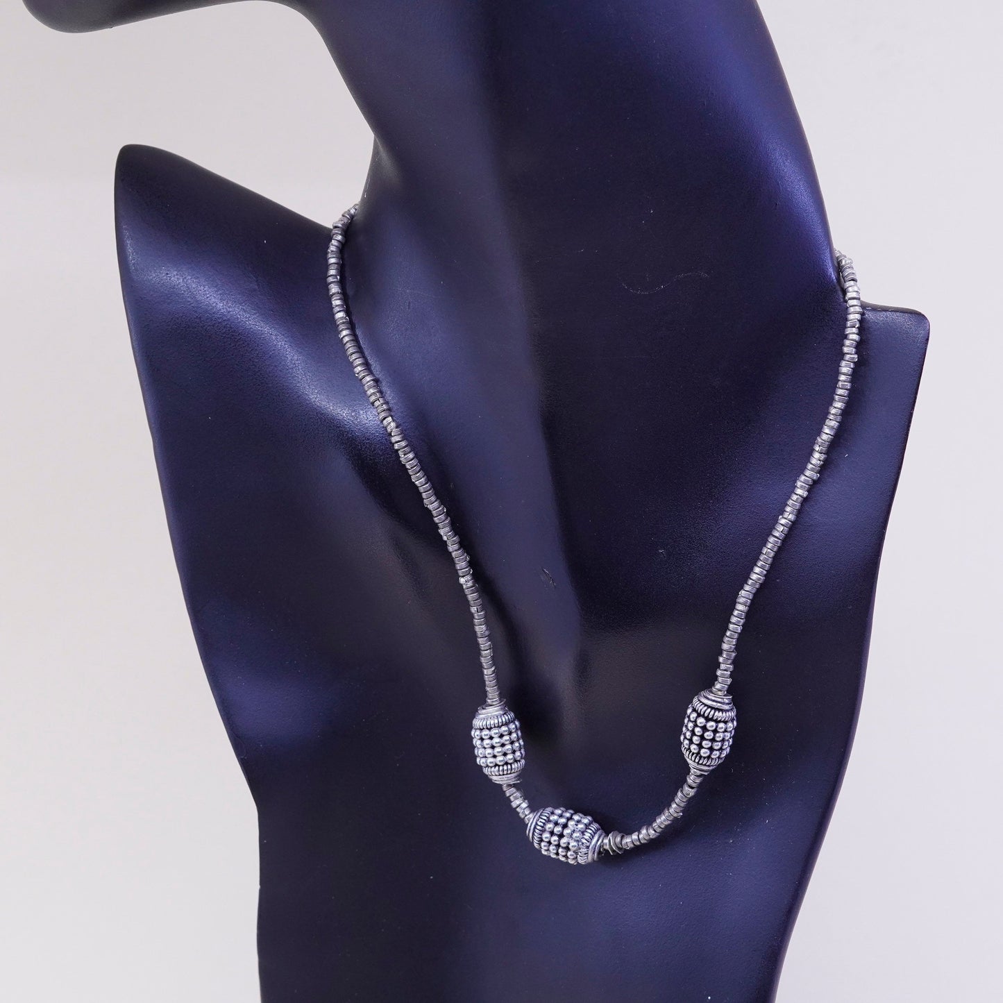 15”, Sterling silver Handmade necklace, 925 heishi bead chain with bead pendant