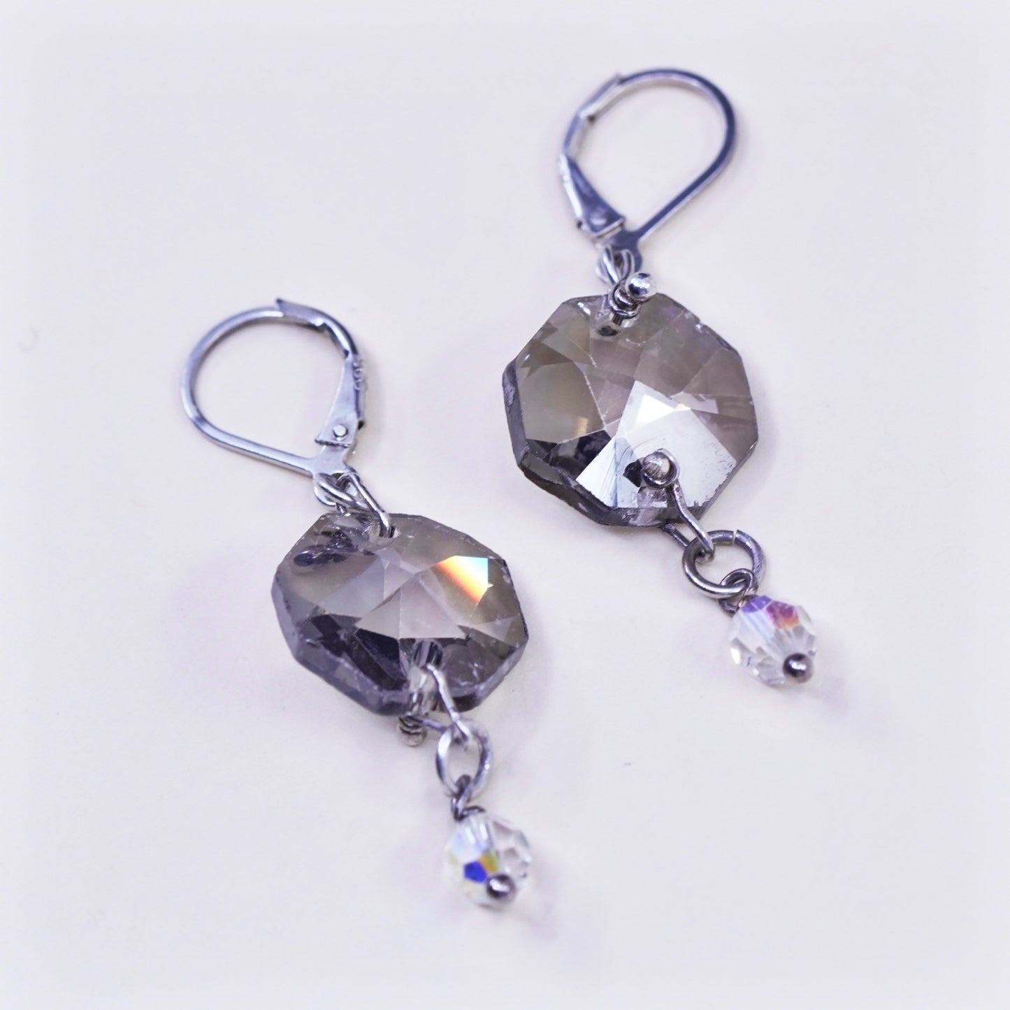 Vintage sterling silver handmade earrings, 925 hooks with topaz drops
