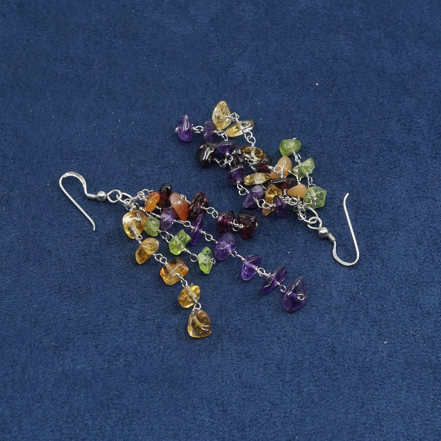 vtg Sterling silver handmade cluster earrings, 925 w/ amethyst peridot Citrine