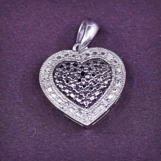 vtg sterling silver pendant, 925 heart w/ genuine diamond stamped 925 Sun NDS