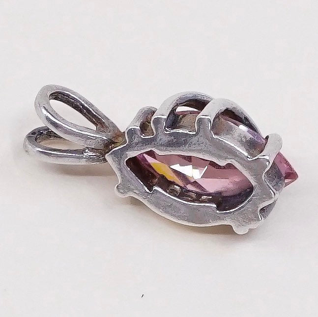 VTG sterling silver pendant, 925 silver charm with pink crystal