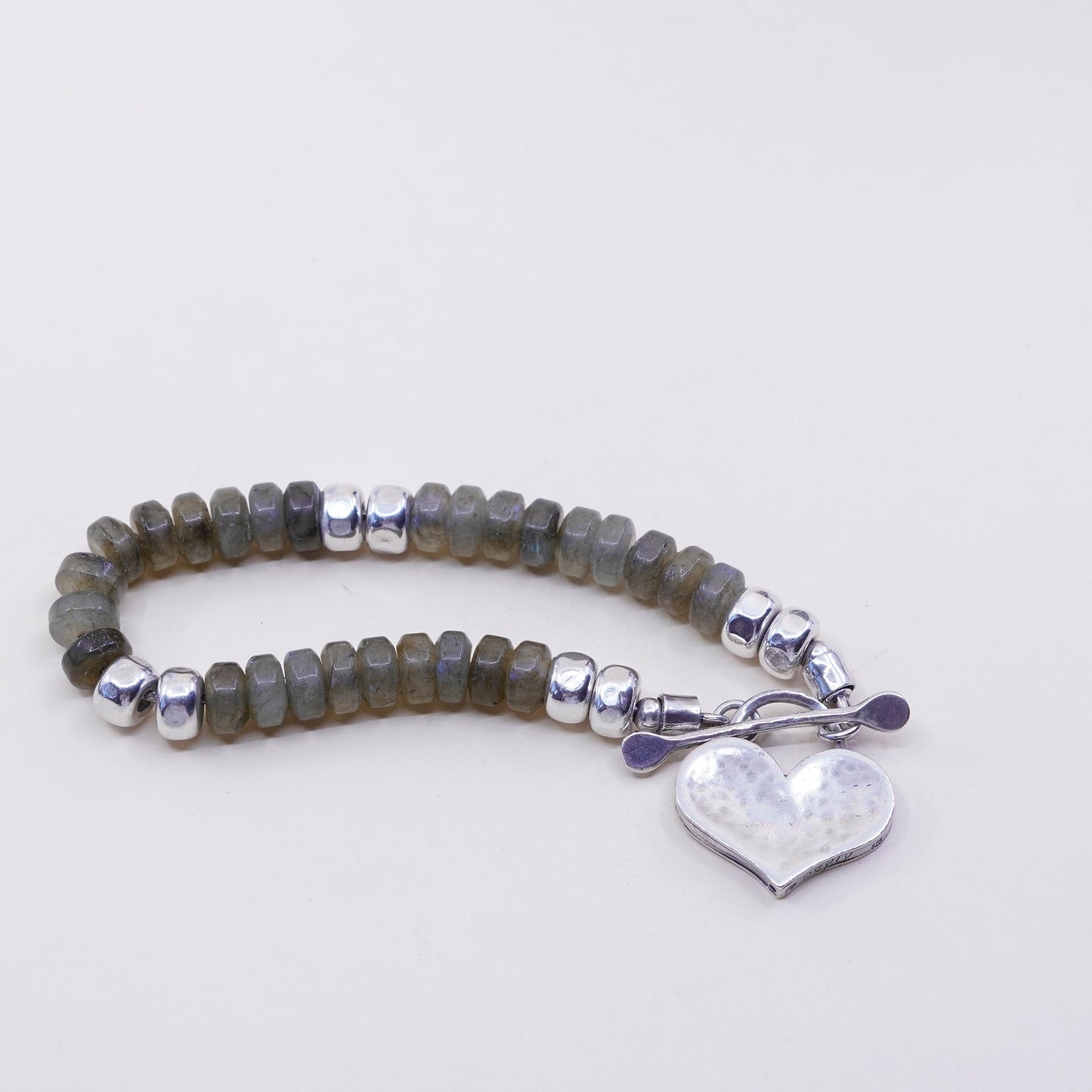 7”, Israel Shablool Didae sterling 925 silver bracelet labradorite beads heart