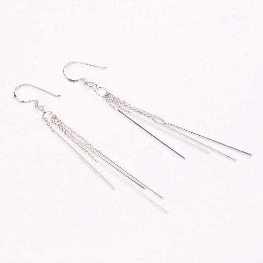 vtg sterling silver handmade earrings, simple 925 fringe long drops