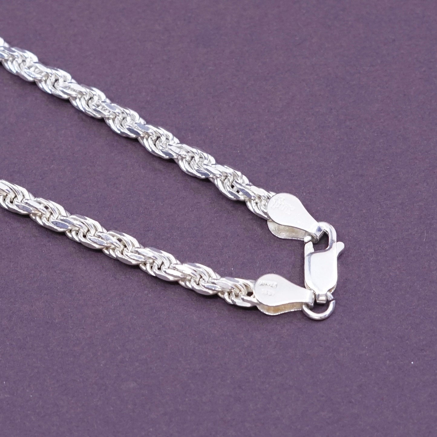 18”, 4mm, vintage Sterling silver necklace, solid Italy 925 silver rope chain