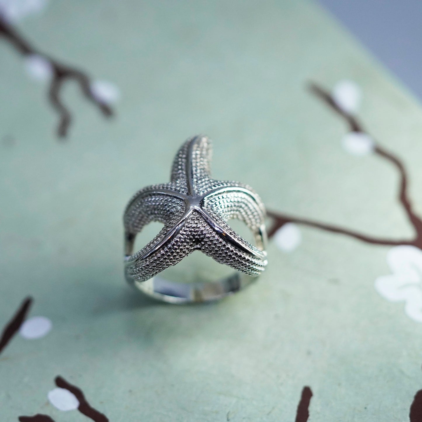 Size 7.5, vintage Sterling silver handmade ring, 925 starfish band