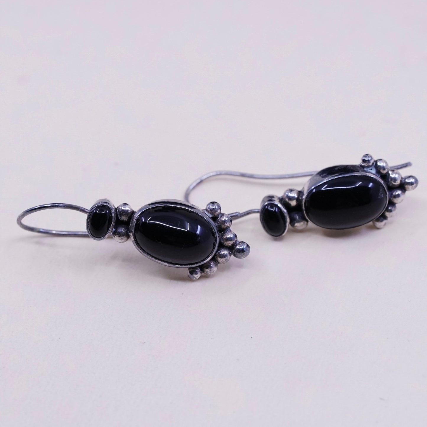 Vintage Sterling 925 silver handmade earrings with obsidian with beads
