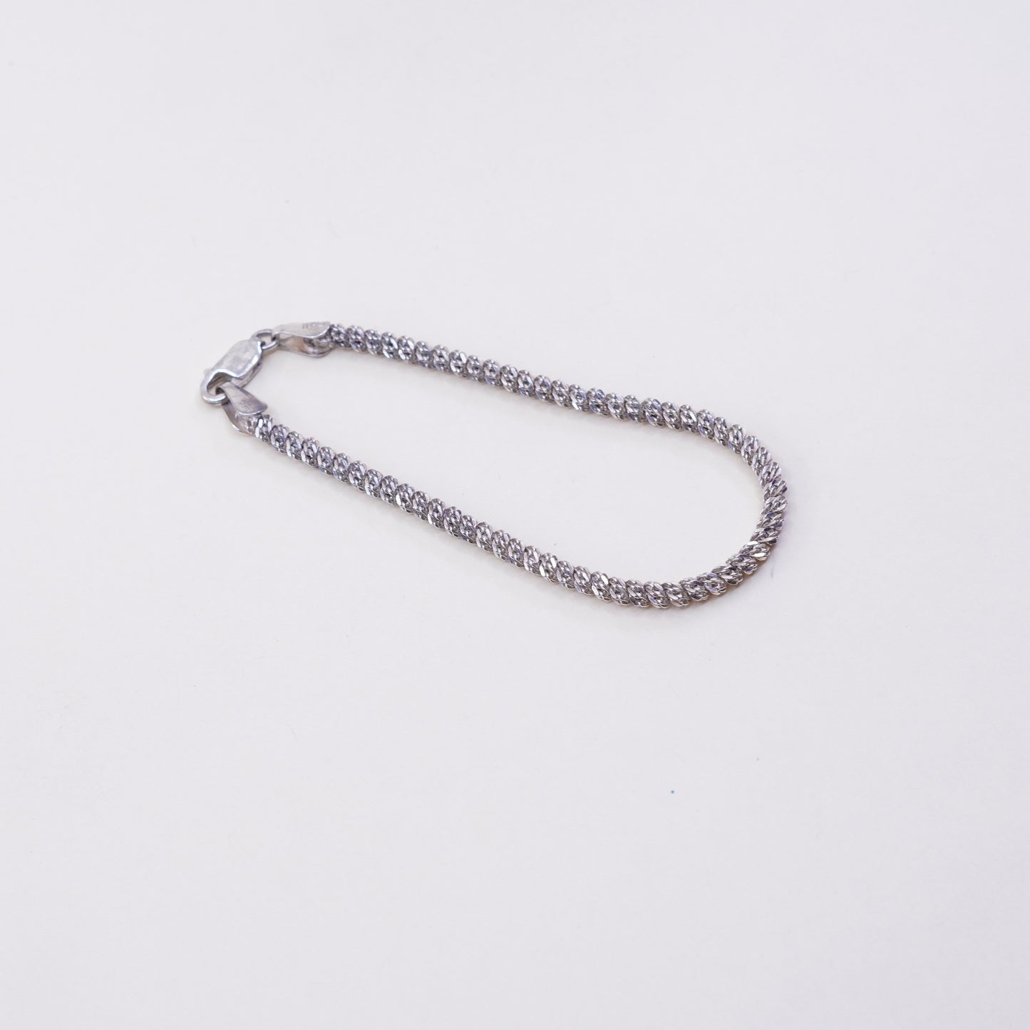 6.75”, 4mm, vintage Italy Sterling silver bracelet, 925 Twisted snake chain