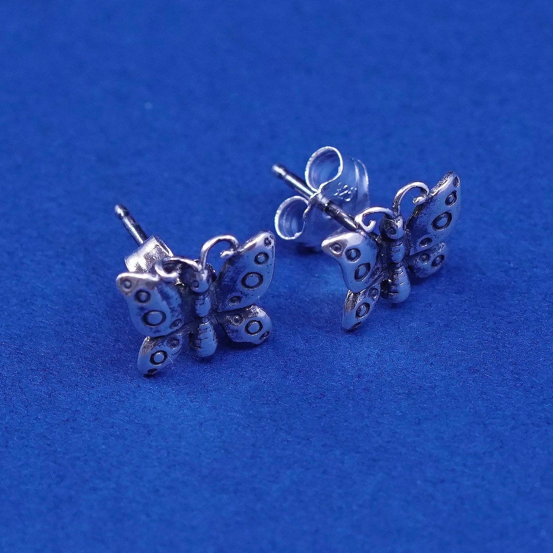 vtg Sterling silver handmade studs, 925 butterfly earrings